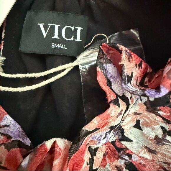 VICI Floral Sleeveless Ruffle Blouse Mock Neck Size Small Exclusive Fate Design - Picture 6 of 11